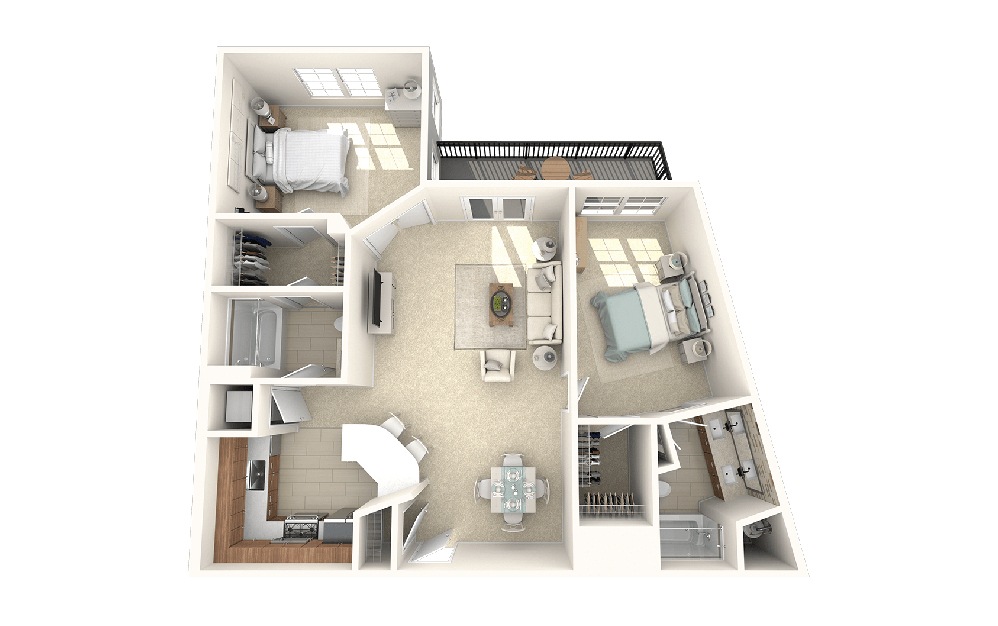 Allwood - 2 bedroom floorplan layout with 2 baths and 1048 square feet.