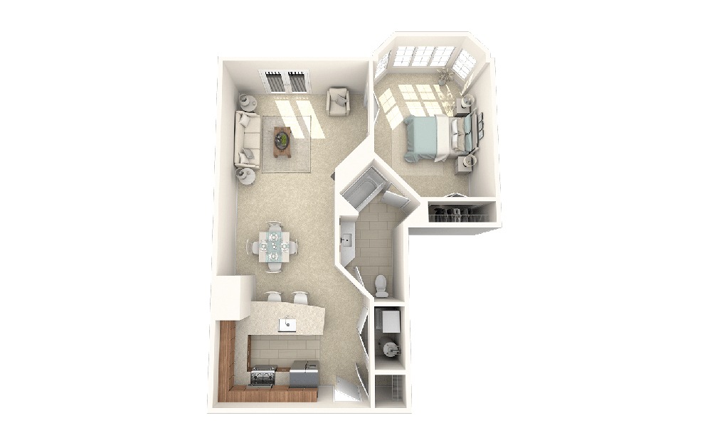 Bristol-1E1 - 1 bedroom floorplan layout with 1 bath and 788 square feet.