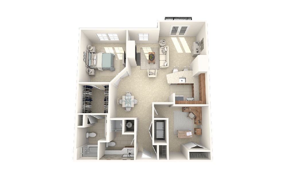 Coolidge-1J4 - 1 bedroom floorplan layout with 2 baths and 1049 square feet.