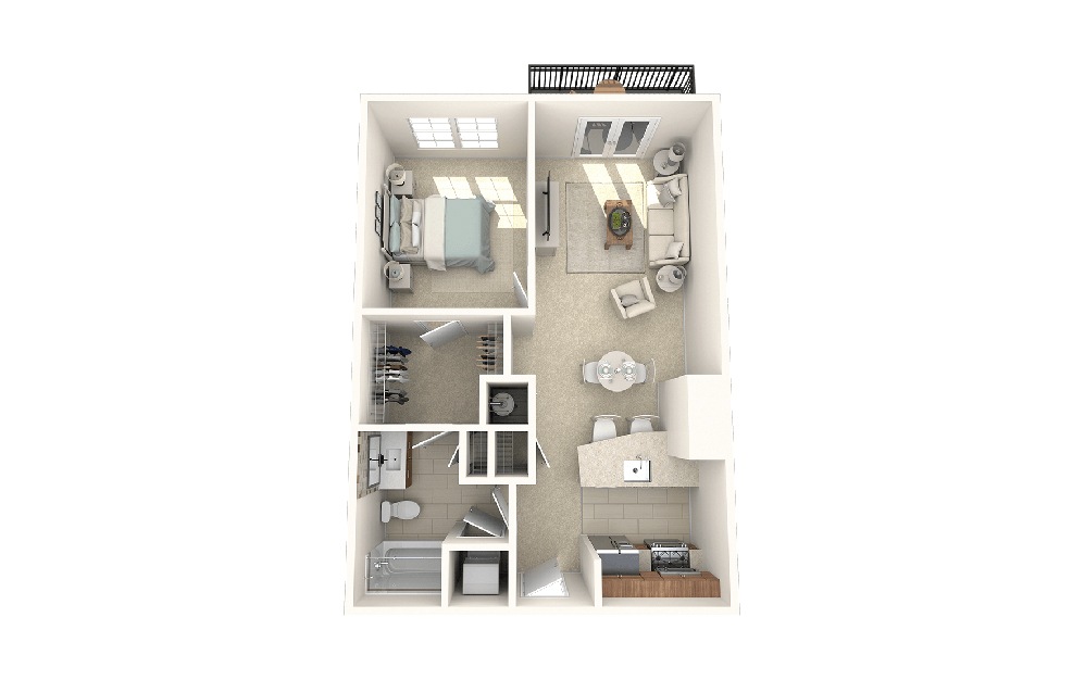 Eastgate-1C2 - 1 bedroom floorplan layout with 1 bath and 750 square feet.