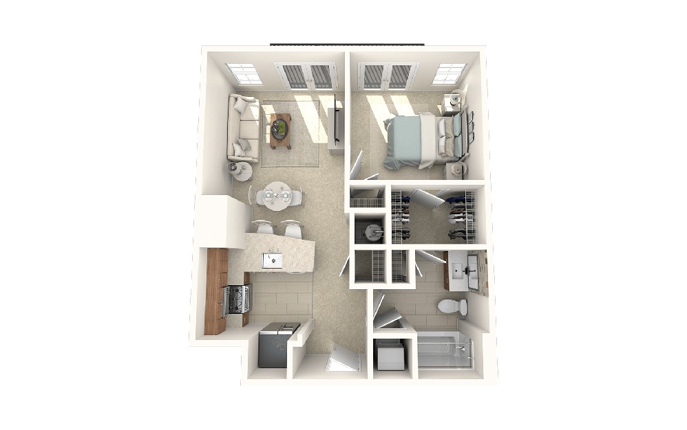 Governor-1A1 - 1 bedroom floorplan layout with 1 bath and 628 square feet.