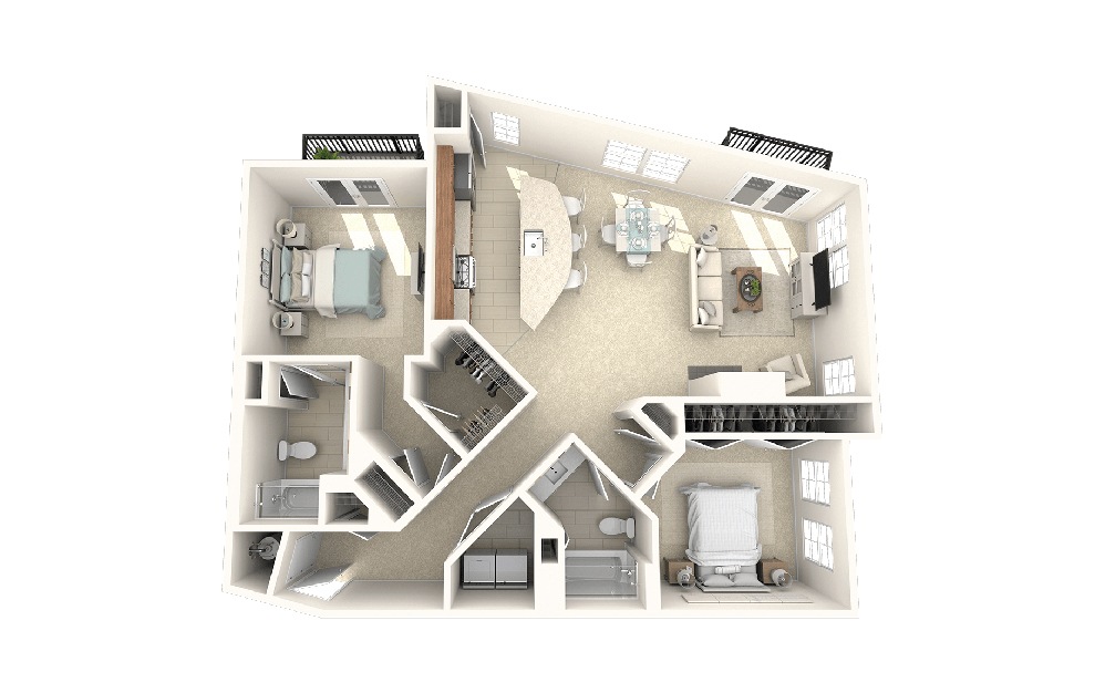 Greenlawn-2G1 - 2 bedroom floorplan layout with 2 baths and 1218 square feet.