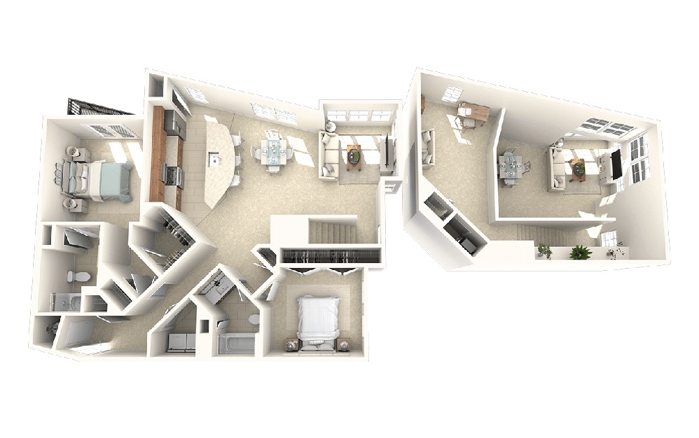 Greenlawn-2GL - 2 bedroom floorplan layout with 2 baths and 1458 square feet.
