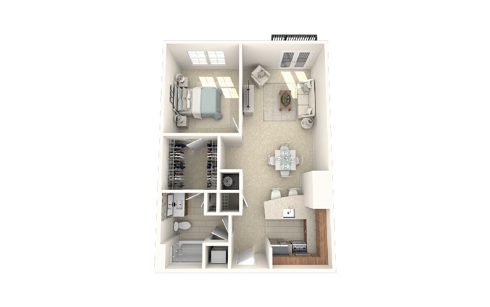 Greenwich-1F2 - 1 bedroom floorplan layout with 1 bath and 818 square feet.