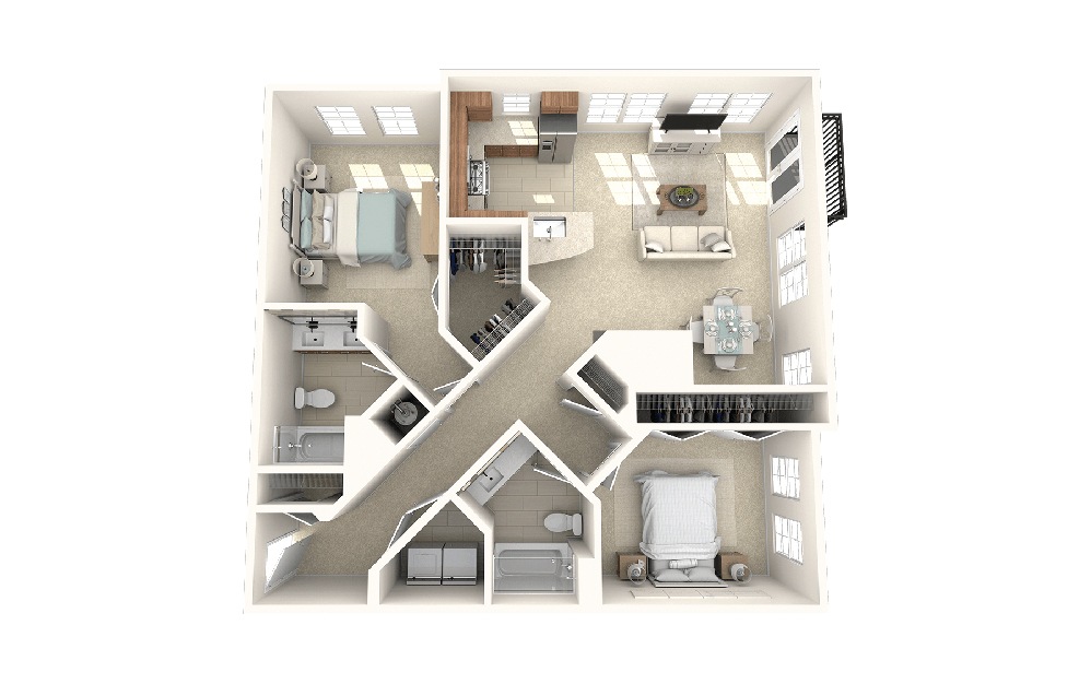 Hamilton-2E3 - 2 bedroom floorplan layout with 2 baths and 1183 square feet.