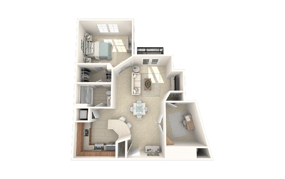 Hartford - 1 bedroom floorplan layout with 2 baths and 873 square feet.
