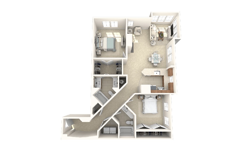 Rutgers-2F2 - 2 bedroom floorplan layout with 2 baths and 1213 square feet.