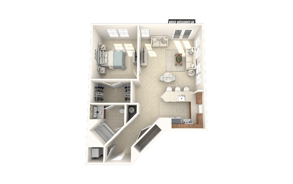 Westport - 1 bedroom floorplan layout with 1 bath and 839 square feet.