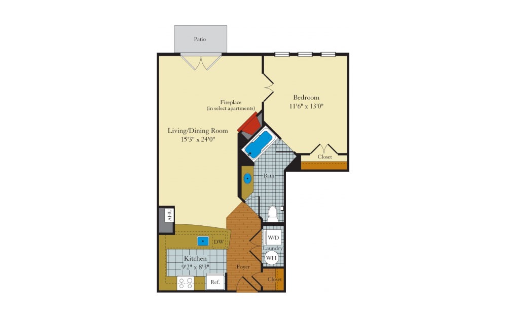 Bristol - 1 bedroom floorplan layout with 1 bath and 788 square feet. Bristol - 1 bedroom floorplan layout with 1 bath and 788 square feet.