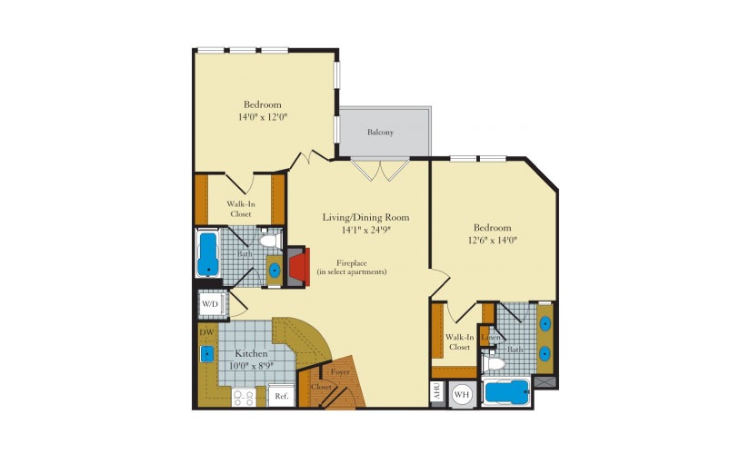 Brunswick - 2 bedroom floorplan layout with 2 bathrooms and 1054 square feet