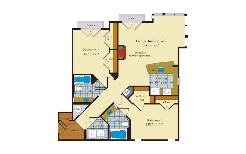 Clifton - 2 bedroom floorplan layout with 2 baths and 1090 square feet. Clifton - 2 bedroom floorplan layout with 2 baths and 1090 square feet.
