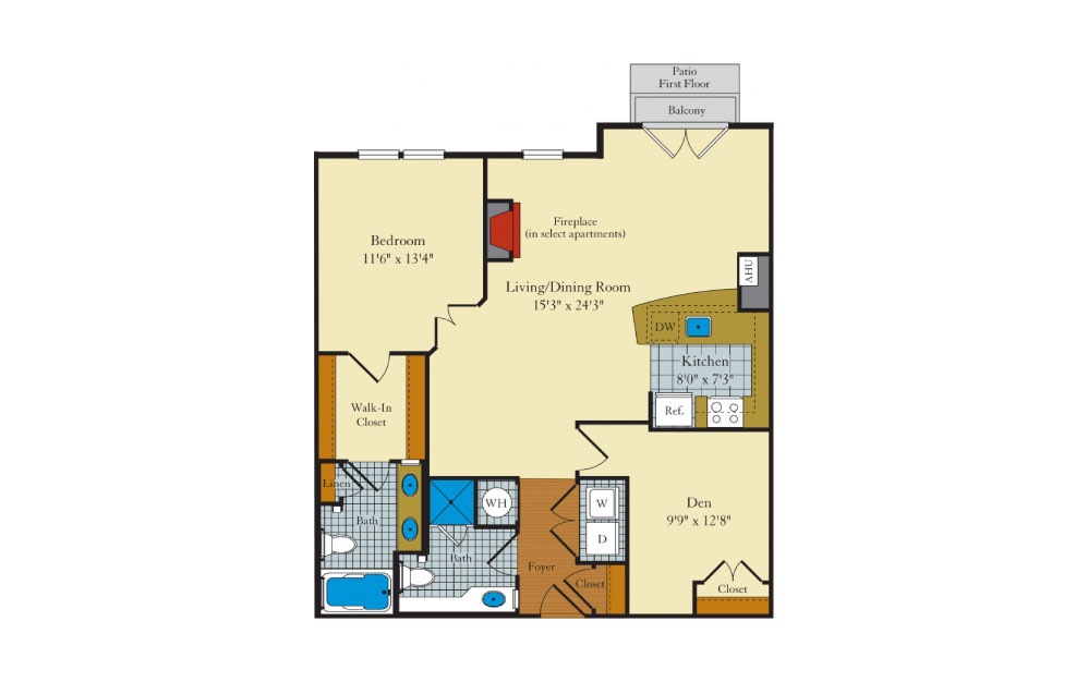 Coolidge-1J1 - 1 bedroom floorplan layout with 2 baths and 1039 square feet. Coolidge-1J1 - 1 bedroom floorplan layout with 2 baths and 1039 square feet.