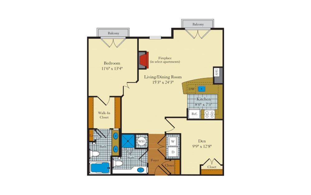 Coolidge - 1 bedroom floorplan layout with 2 baths and 1044 square feet. Coolidge - 1 bedroom floorplan layout with 2 baths and 1044 square feet.