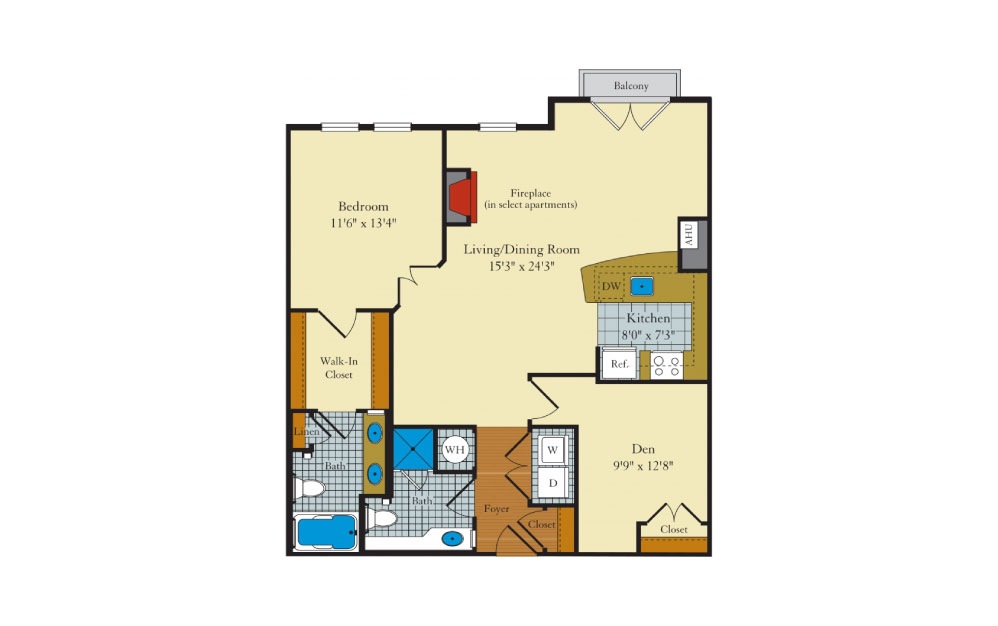 Coolidge - 1 bedroom floorplan layout with 2 baths and 1049 square feet. Coolidge - 1 bedroom floorplan layout with 2 baths and 1049 square feet.