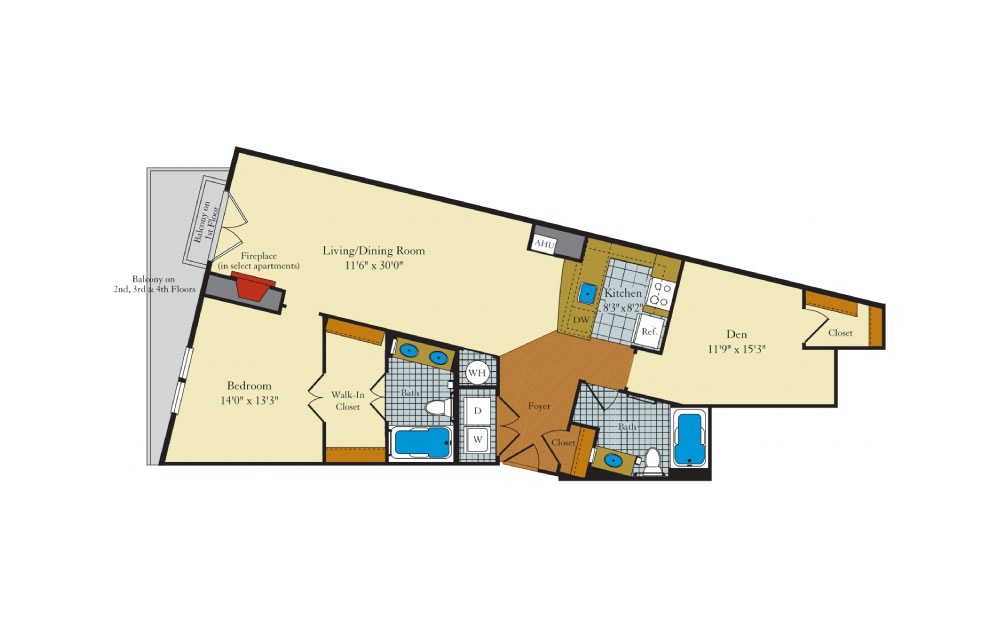 Evanston - 1 bedroom floorplan layout with 2 baths and 1083 to 1084 square feet. Evanston - 1 bedroom floorplan layout with 2 baths and 1083 to 1084 square feet.
