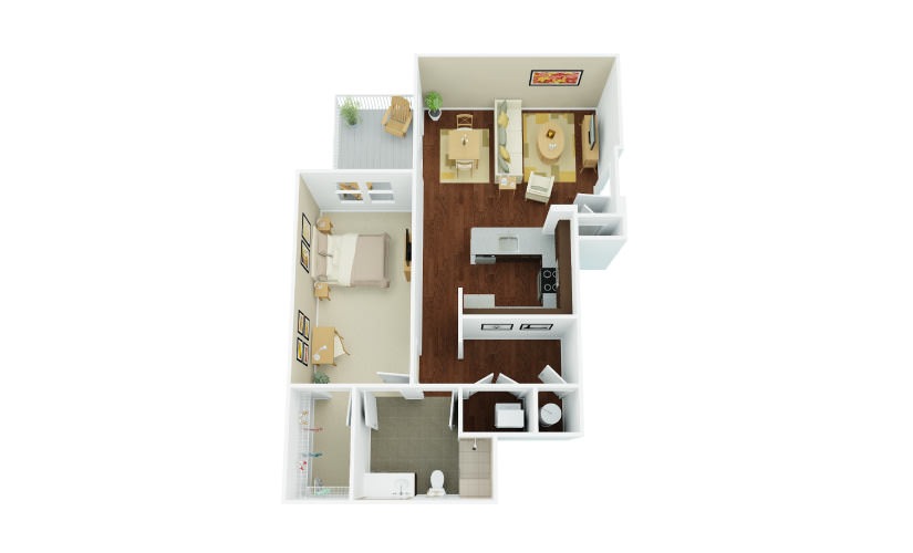 1B - 1 bedroom floorplan layout with 1 bathroom and 988 square feet