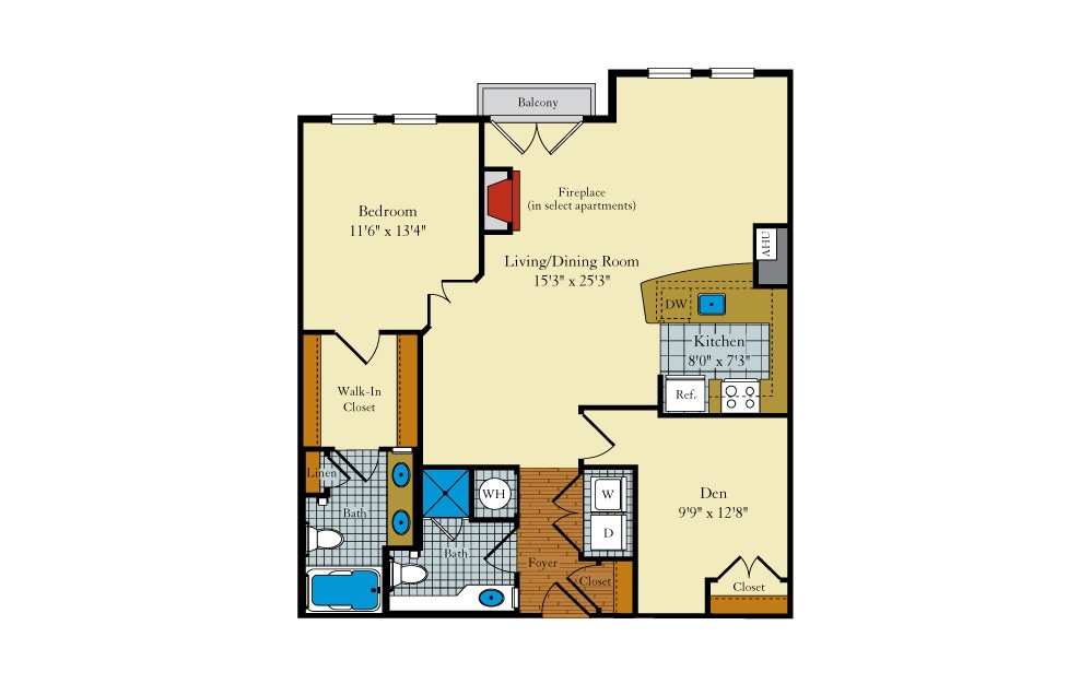 Coolidge-1J5 - 1 bedroom floorplan layout with 2 baths and 1049 square feet. Coolidge-1J5 - 1 bedroom floorplan layout with 2 baths and 1049 square feet.