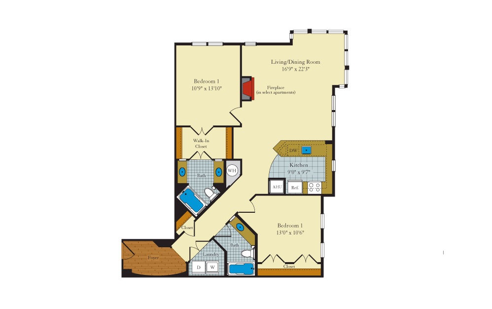 Rutgers-2F2 - 2 bedroom floorplan layout with 2 baths and 1213 square feet. Rutgers-2F2 - 2 bedroom floorplan layout with 2 baths and 1213 square feet.