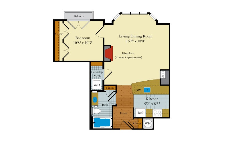Rollingwood-1B2 - 1 bedroom floorplan layout with 1 bathroom and 656 square feet