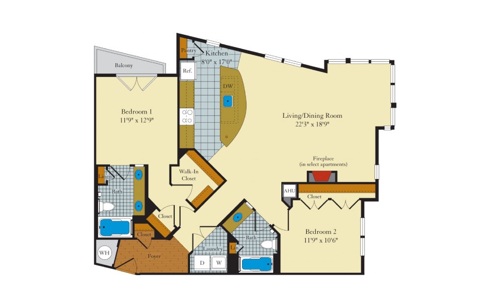 Greenlawn-2G2 - 2 bedroom floorplan layout with 2 baths and 1253 square feet. Greenlawn-2G2 - 2 bedroom floorplan layout with 2 baths and 1253 square feet.
