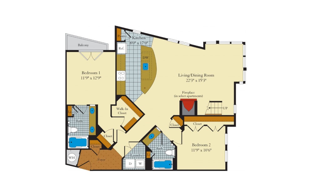Greenlawn-2GL - 2 bedroom floorplan layout with 2 baths and 1458 square feet. (Floor 1) Greenlawn-2GL - 2 bedroom floorplan layout with 2 baths and 1458 square feet. (Floor 1)