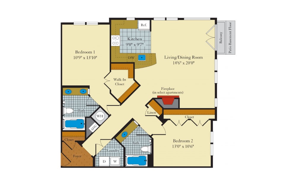 Hamilton-2E1 - 2 bedroom floorplan layout with 2 baths and 1151 square feet. Hamilton-2E1 - 2 bedroom floorplan layout with 2 baths and 1151 square feet.