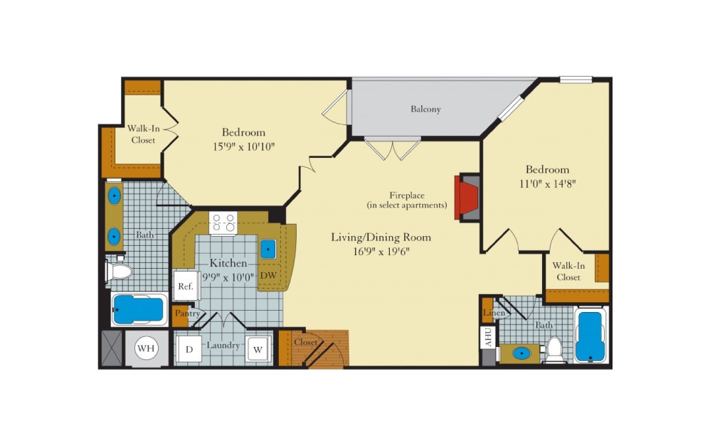 Queen Anne - 2 bedroom floorplan layout with 2 baths and 1027 square feet. Queen Anne - 2 bedroom floorplan layout with 2 baths and 1027 square feet.